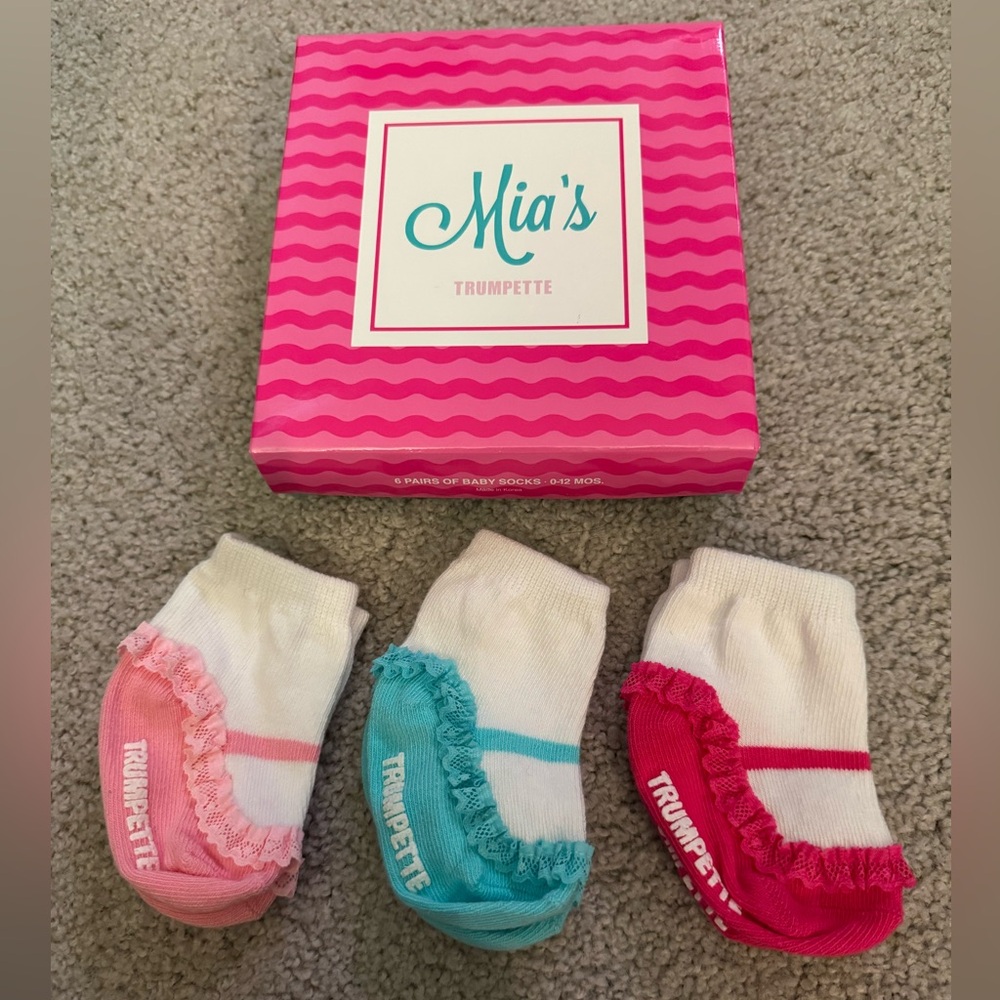 NEW Three Pairs of Mia’s Trumpette Baby Socks, 0-12 Months